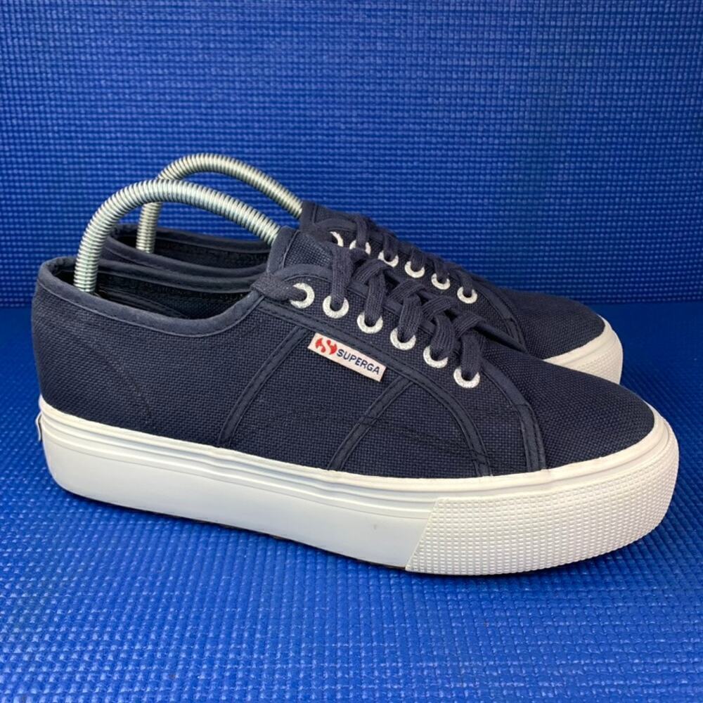 🔴 SUPERGA 2790 PLATFORM Women`s Size 9.5 Navy Blue White Walking Shoes S0001L0 - Picture 3 of 9